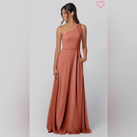 Chic One-Shoulder Rust Dress - Picture 1 of 5